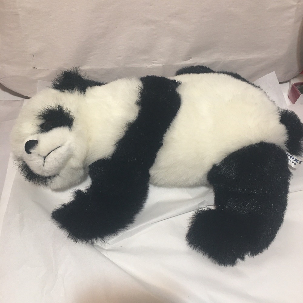 Laying Sleepy Panda Bear  15" Black White by Passport